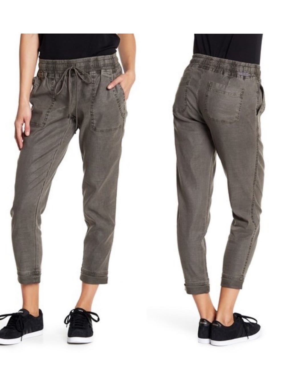 Level 99 Linen Blend Joggers Everyday Drawstring Cargo Pants Gray Womens Small